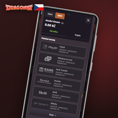 Bankovní převod v Dragonia Casino pro vyšší výběry peněz za 3–7 dnů