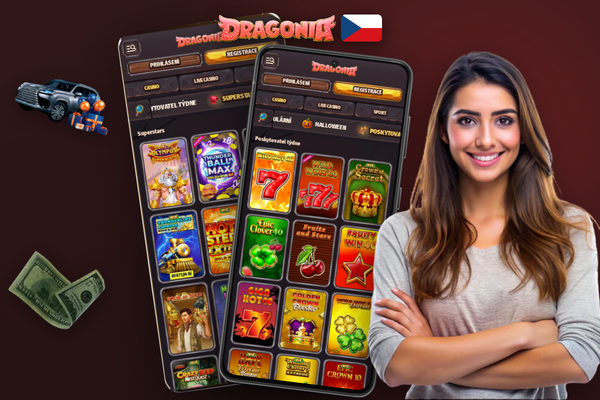 Registrační formulář Dragonia Casino v mobilní aplikaci s polem pro e-mail a telefonní číslo