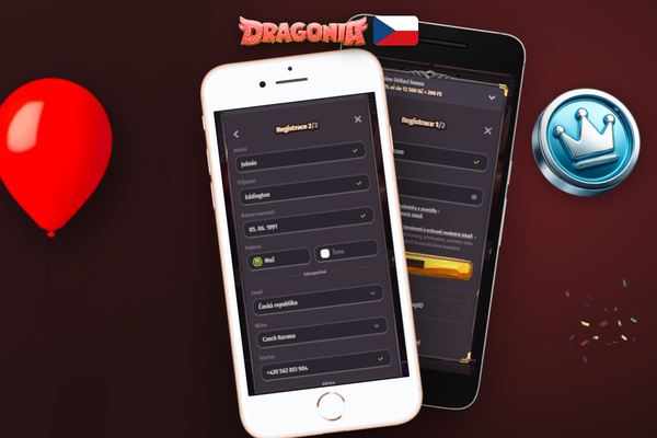 Uvítací obrazovka účtu Dragonia Casino se zůstatkem v CZK a bonusem
